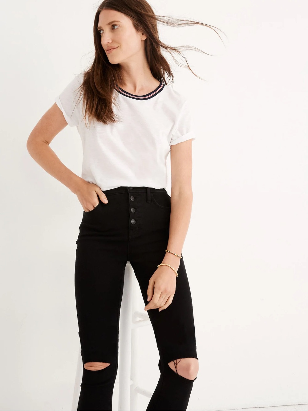 Madewell Roadtripper | Black High-Rise Skinny Button-Up Jeggings Size 26 NWOT